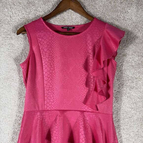Samuel Dong Pink Crocodile Print Peplum Ruffle Dress‎ Small Sleeveless Sheath - Picture 2 of 12